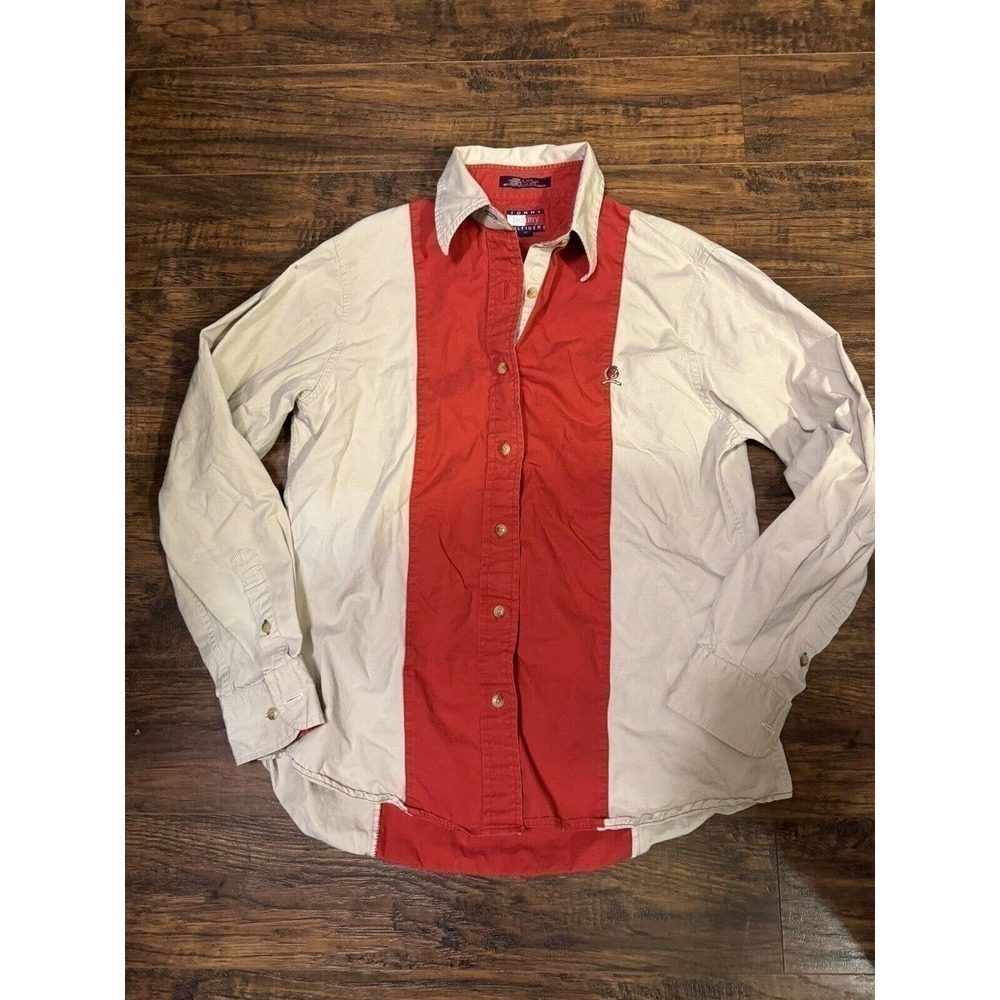 Vintage Tommy Hilfiger Juniors Oxford Color Blocked Preppy Shirt sz 10